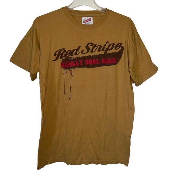Red Stripe Really Cool Beer Mustard Yellow T-shirt Size Medium - Picture 1 of 8